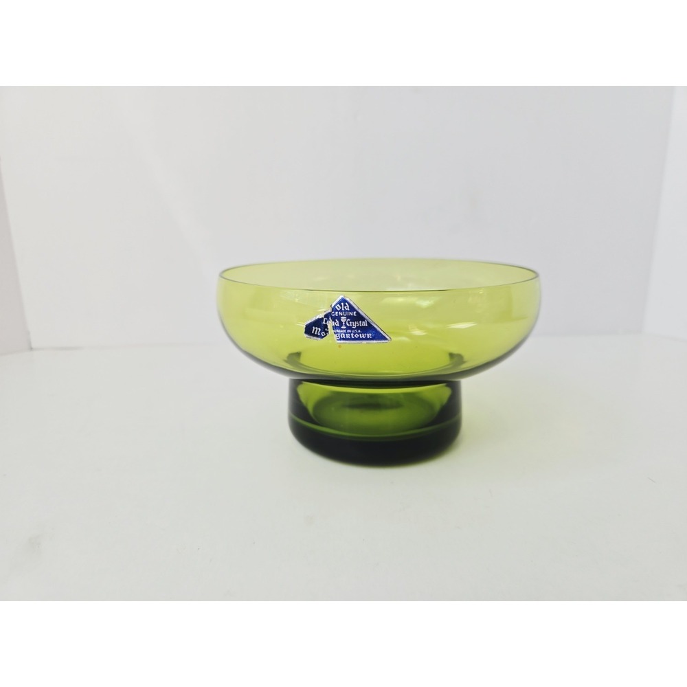 Vintage Morgantown glass lead crystal green candy dish bowl 6"